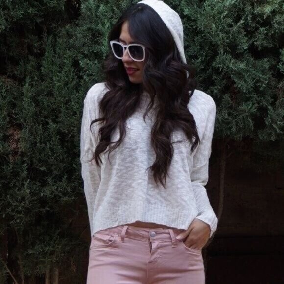 Cream Ivory Knit Hoodie Ft Dolman Sleeve Size S - Picture 3 of 10